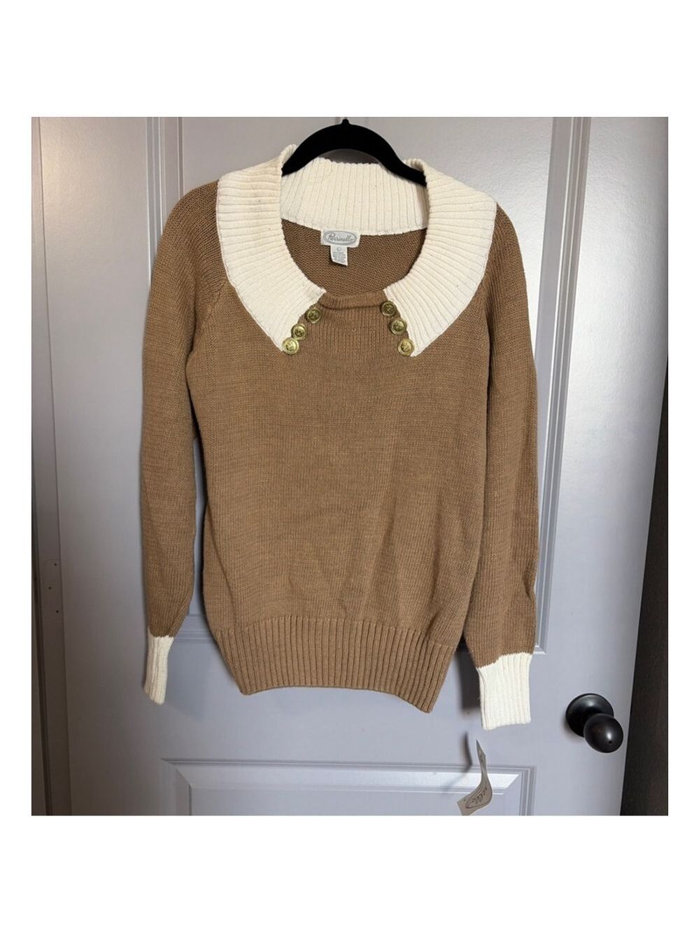 Women's Parrinello Brown & White Crew Neck Sweater L